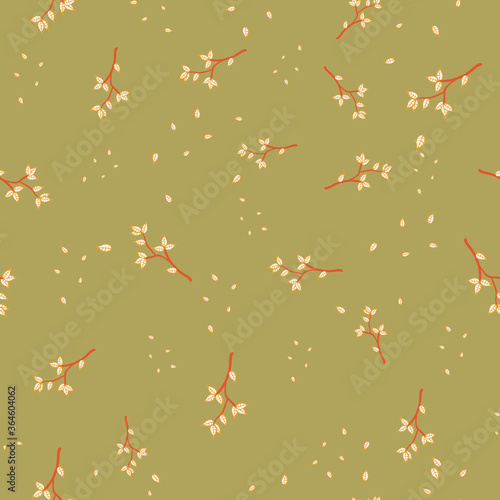 Branches with falling leaves seamless vector pattern. Nature themed surface print design for fabrics, stationery, scrapbook paper, packaging, gift wrap and textiles.