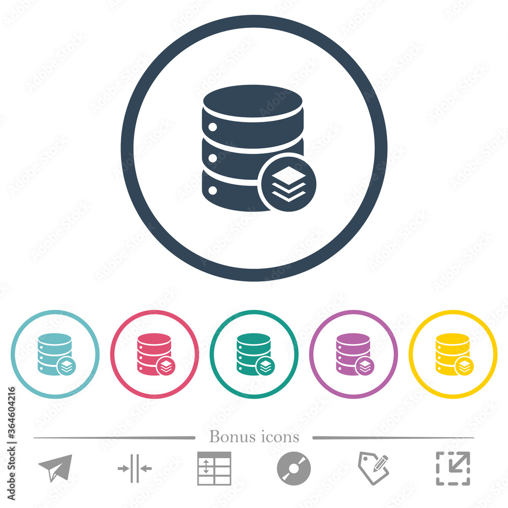 Database layers flat color icons in round outlines Database layers flat color icons in round outlines