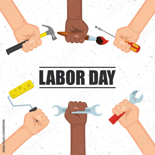 happy labor day celebration with hands and tools
