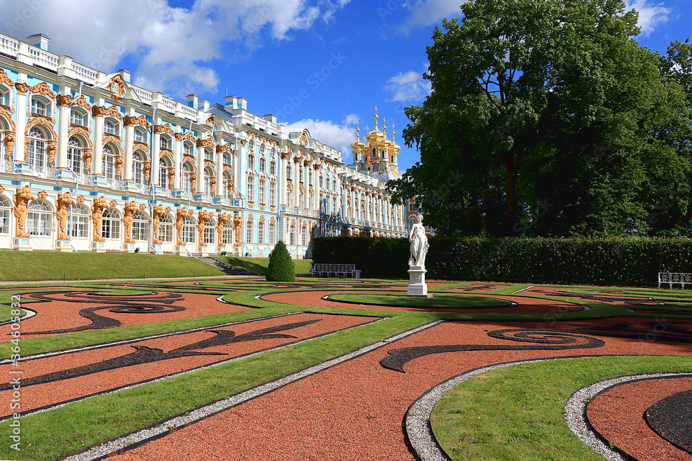 Russia, St. Petersburg, July 10, 2020, Catherine Park. In the photo, the Catherine Palace in the city of Pushkin without people and tourists during the isolation period in connection 