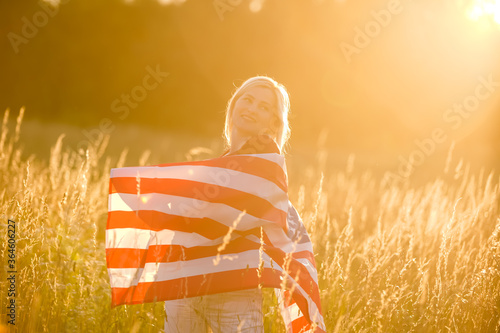 Beautiful Young Woman with USA Flag photo