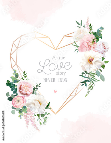 Flower geometric heart line art vector design frame
