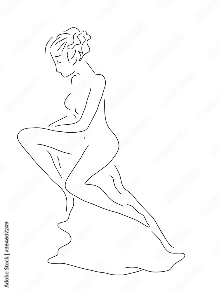 Vector girl or woman sitting on a stone hair pulled upstairs in a hairstyle with lines, graphic silhouette as a sign of freedom of tenderness and beauty Vector girl or woman sitting on a stone hair pulled upstairs in a hairstyle with lines, graphic silhouette as a sign of freedom of tenderness and beauty
