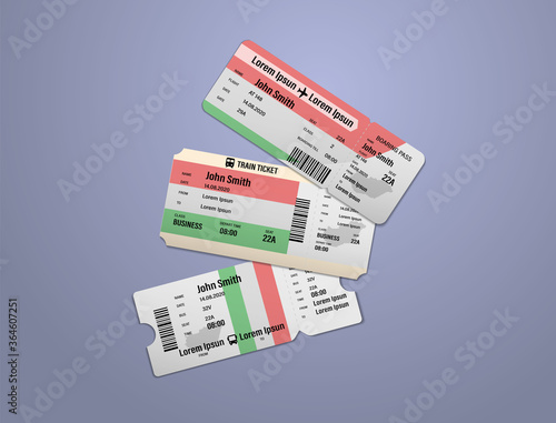 Photography Modern design of Hungary airline, bus and train travel boarding pass