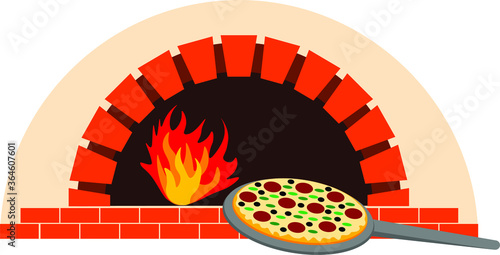 Pizza oven and pizza vector illustration
