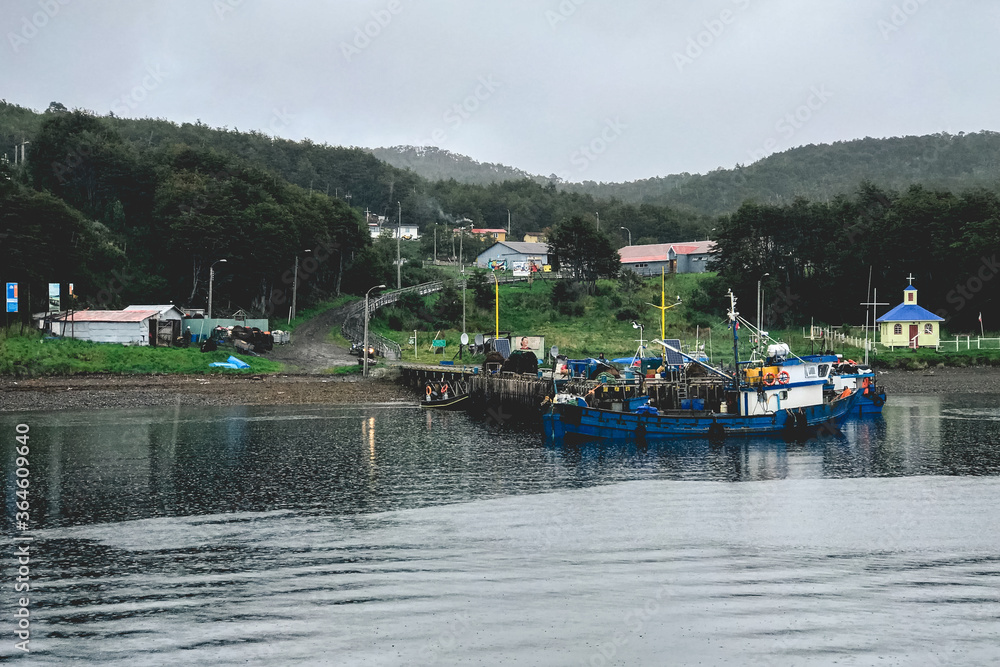 View arriving to Puerto Toro, Chilean Patagonia (the most austral town in the world) , in a rainy day