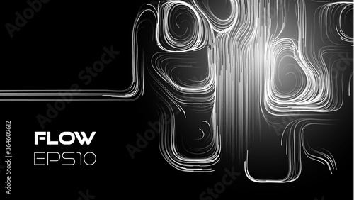 Technology abstract art deco background. Swirl flow wave style on dark background.