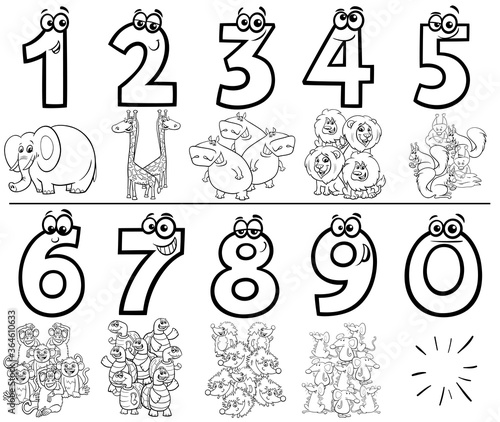 cartoon numbers set coloring book with animals