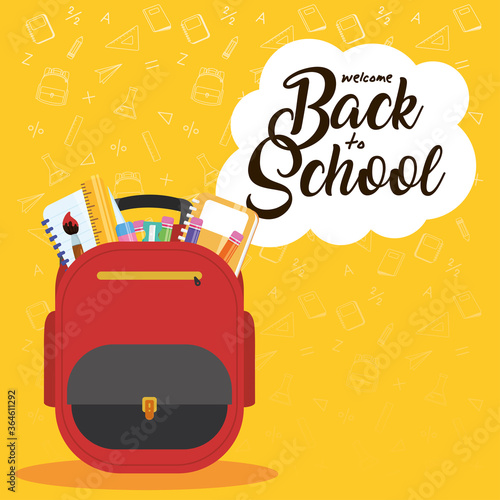 back to school poster with schoolbag and supplies © Gstudio
