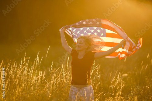 Beautiful Young Woman with USA Flag photo