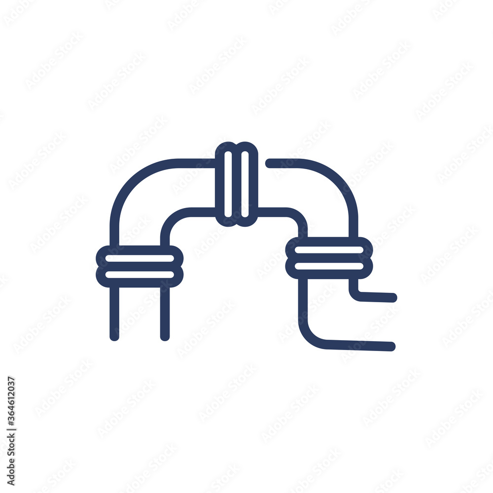 Pipe connection thin line icon. Water, supply, liquid isolated outline sign. Plumbing and equipment concept. Vector illustration symbol element for web design and apps Pipe connection thin line icon. Water, supply, liquid isolated outline sign. Plumbing and equipment concept. Vector illustration symbol element for web design and apps