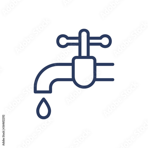 Tap and water drop thin line icon. Valve, sink, liquid isolated outline sign. Plumbing and equipment concept. Vector illustration symbol element for web design and apps