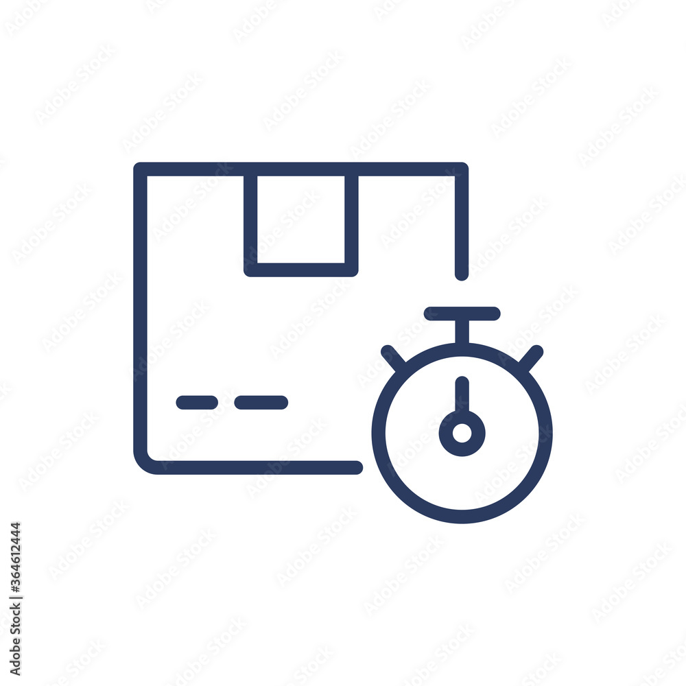Fast delivery thin line icon. Time, box, service isolated outline sign. Shipment and carriage concept. Vector illustration symbol element for web design and apps Fast delivery thin line icon. Time, box, service isolated outline sign. Shipment and carriage concept. Vector illustration symbol element for web design and apps