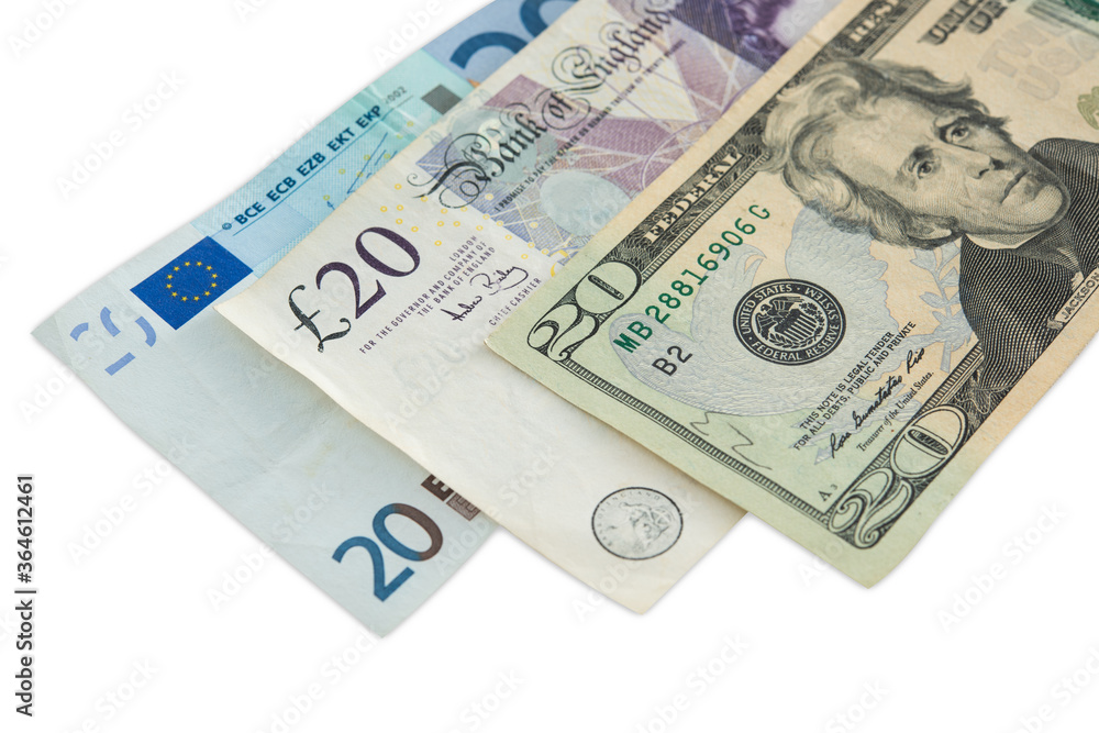 banknotes, pound sterling, dollar and euro, closeup banknotes, pound sterling, dollar and euro, closeup