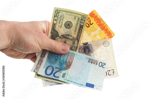 banknotes, pound sterling, dollar, real and euro, closeup