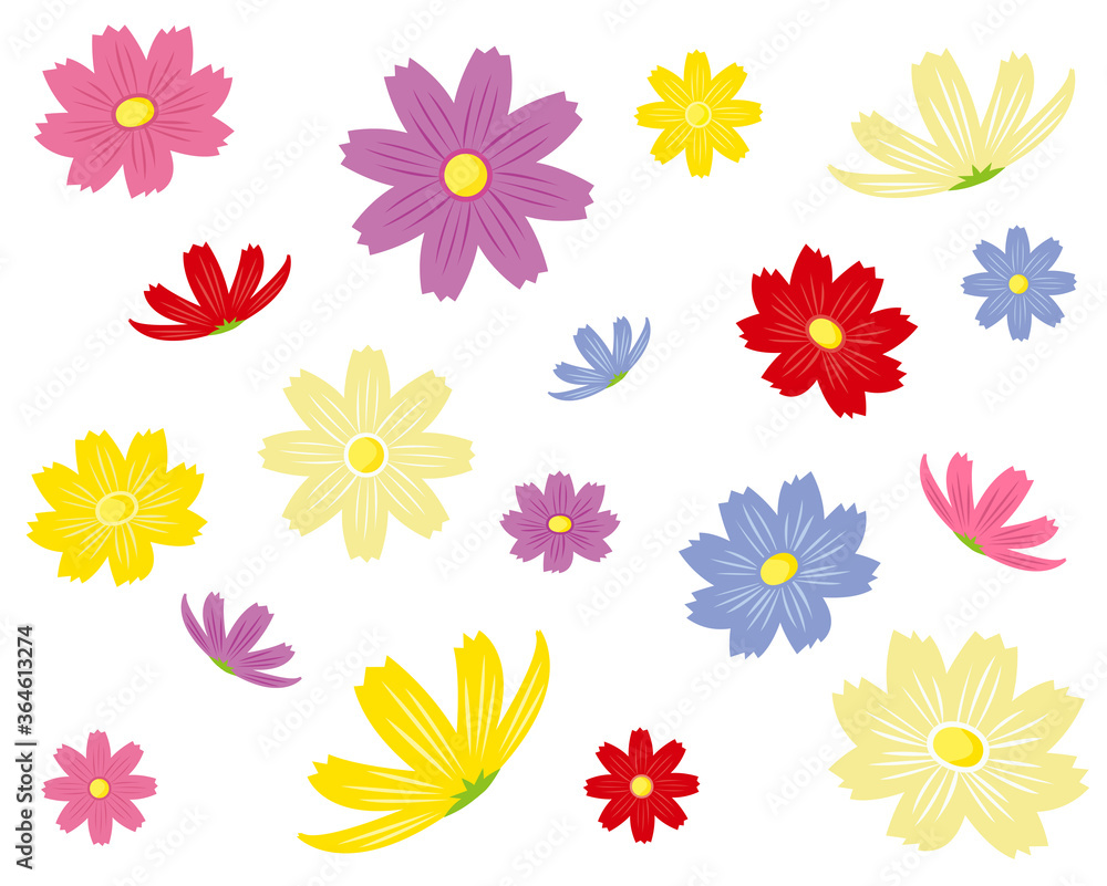 舞い落ちるコスモスの花のベクターイラスト 舞い落ちるコスモスの花のベクターイラスト