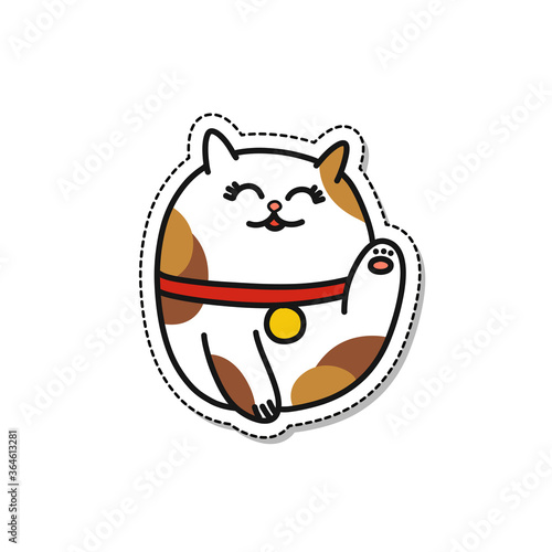 maneki neko doodle icon, vector sticker illustration