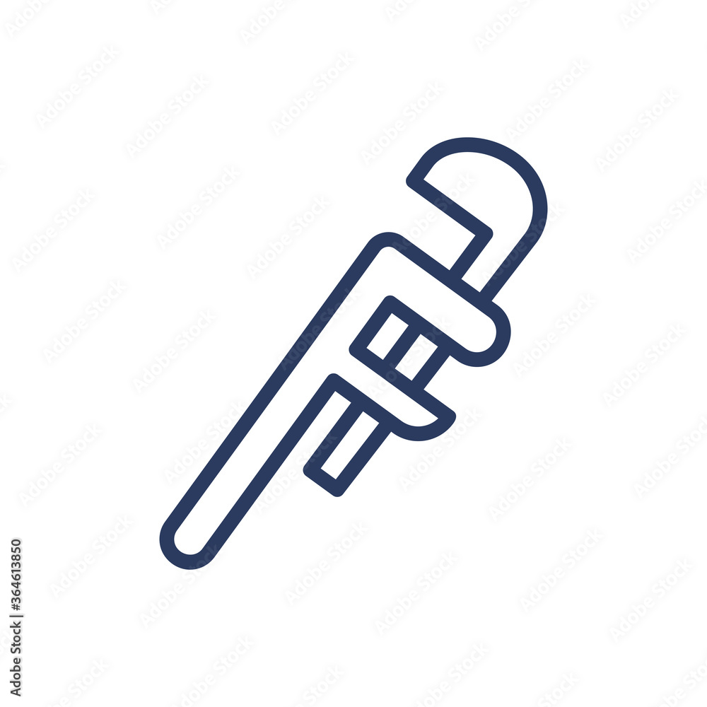 Pipe wrench thin line icon. Service, spanner, tube isolated outline sign. Plumbing and equipment concept. Vector illustration symbol element for web design and apps Pipe wrench thin line icon. Service, spanner, tube isolated outline sign. Plumbing and equipment concept. Vector illustration symbol element for web design and apps