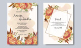 Wedding invitation card template set with autumn  floral leaves Premium Vector