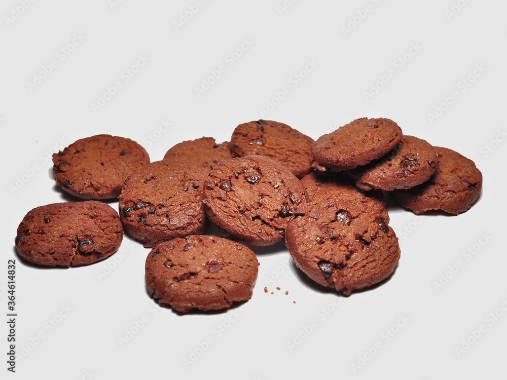 Choco chip cookies isolated on white background. Choco chip chocolate biscuit Choco chip cookies isolated on white background. Choco chip chocolate biscuit