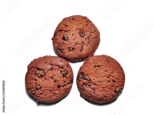 Choco chip cookies isolated on white background. Choco chip chocolate biscuit