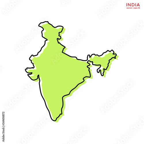 Green Map of India with Outline Vector Design Template. Editable Stroke