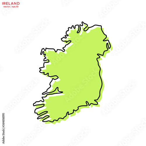 Green Map of Ireland with Outline Vector Design Template. Editable Stroke