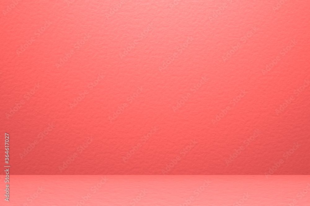 Fototapeta premium Living Coral empty wall room studio background. Color of year 2019 for summer fashion minimal concept...