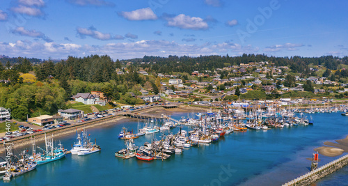 Aerial of harbor in Newport, Oregon