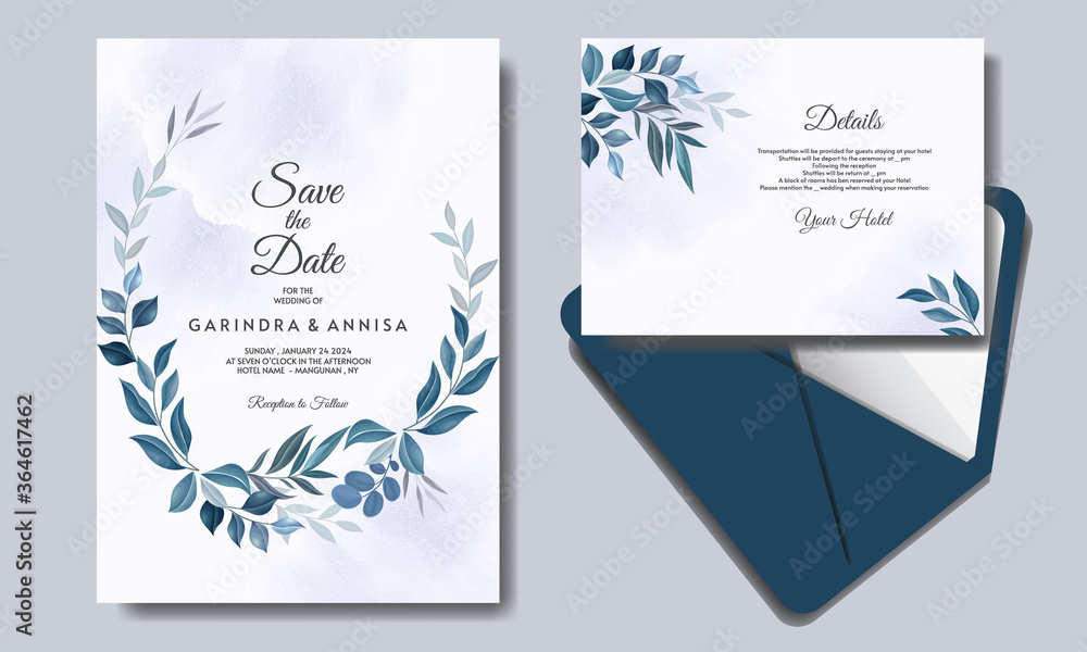 Elegant wedding invitation card with leaves template Premium Vector Elegant wedding invitation card with leaves template Premium Vector