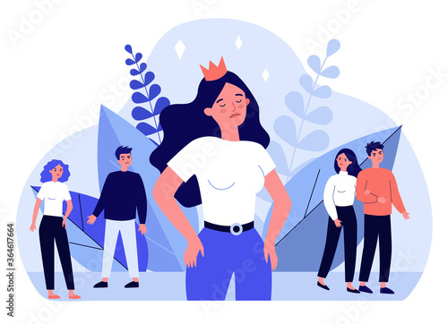 Fotografija Selfish girl and society flat illustration