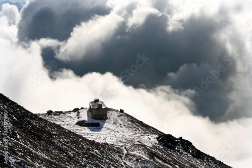 Bethlemi Mountain House view (Meteo Station) at Mount Kazbek in Georgia. Mount Kazbek is highest mountain in Georgia. photo