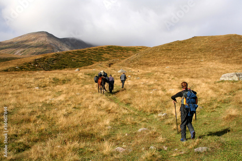Tourists trekking at Mount Kazbek, Georgia. © Cenk