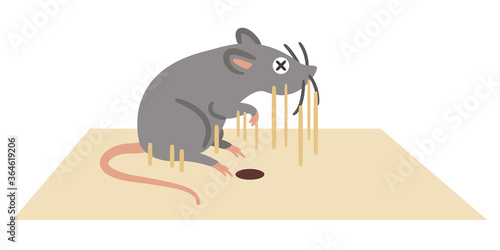 ネバネバのネズミ捕りに引っ掛かったネズミ