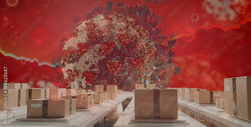 Obraz premium packages and corona virus 3d-illustration background
