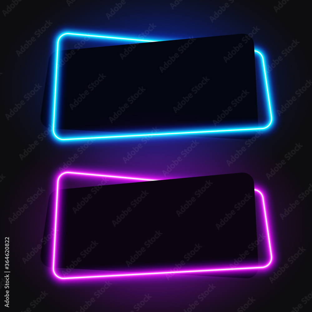 Neon geometric banner, glowy frame, vector illustration. Neon geometric banner, glowy frame, vector illustration.