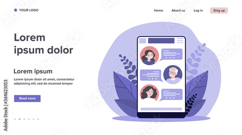 Online family chat. Children using smartphone app or messenger for grandpa texting flat vector illustration. Social distance, lockdown concept for banner, website design or landing web page