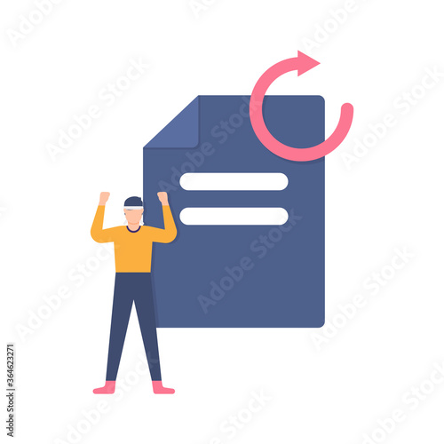 illustration strong man who stood in front of syimbol documents and repetition. revision and pressure resistant concept. mentally strong employees. flat design. can be used for elements, landing pages