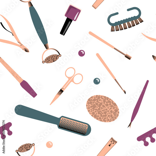 Seamless pattern with accessories for manicure. Vector illustration.