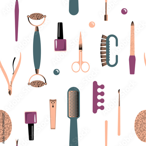 Seamless pattern with accessories for manicure. Vector illustration.