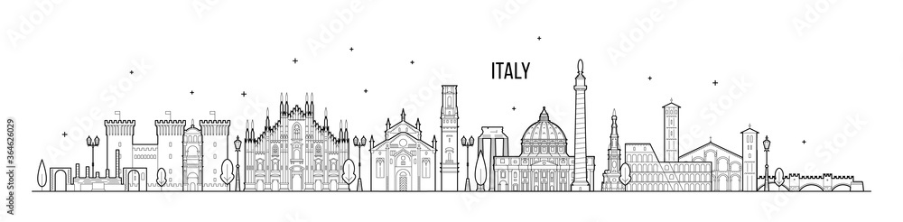 Italy skyline country buildings vector linear art