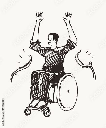 Man wheelchair finish line concept victory vector