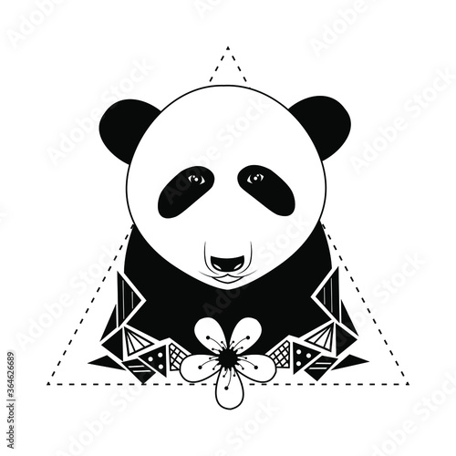 Panda con líneas geométricas deformándose y una flor en el medio.