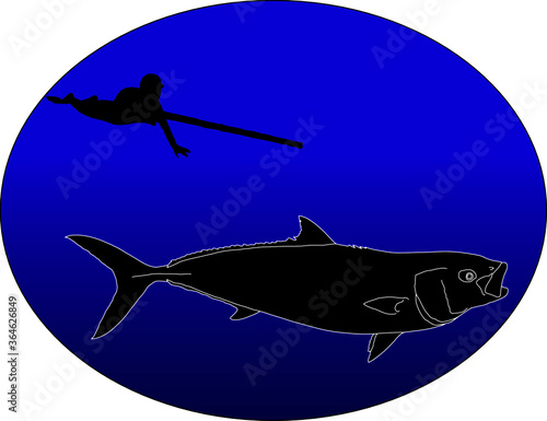 Diver going after a yellowtail underwater