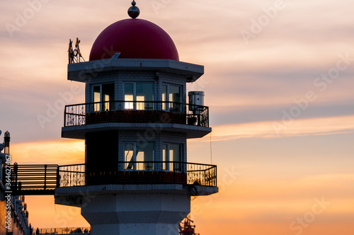 China, Heihe, July 2019: the lighthouse Building on the Heihe waterfront in summer