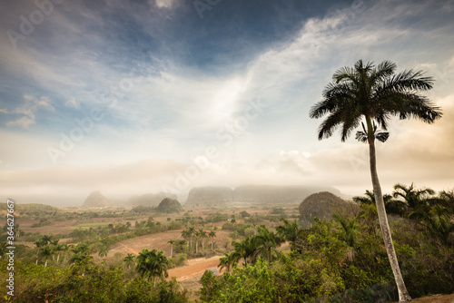 Sunrise over karts mountains in Vinales Valley, Cuba