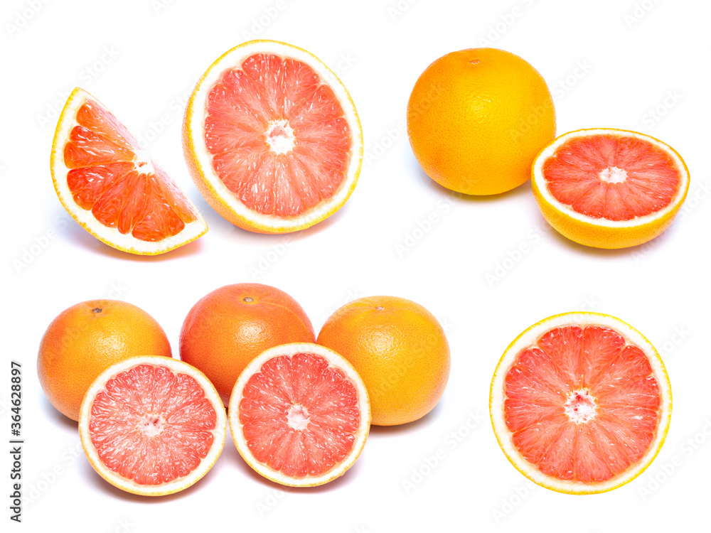 Close up of a sliced fresh grapefruit ,Slice of red grapefruit isolated on white background Close up of a sliced fresh grapefruit ,Slice of red grapefruit isolated on white background