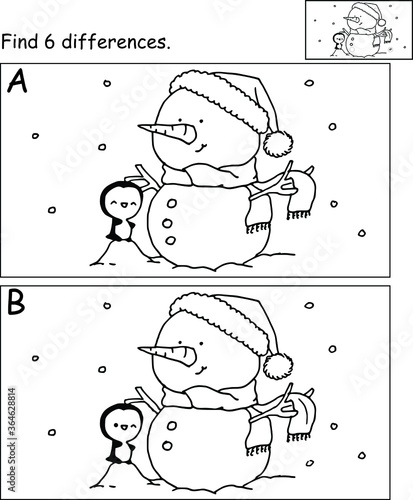 vector snowman cartoon find difference 
