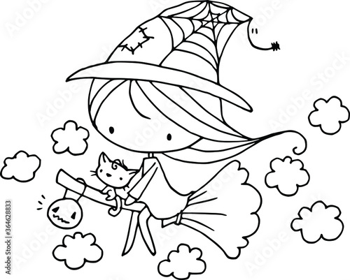 vector witch cartoon with cat