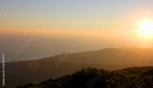 Aerial view on coast of Sochi at sunset